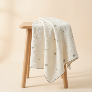 3 Layer Gauze Blanket - Green Leaves