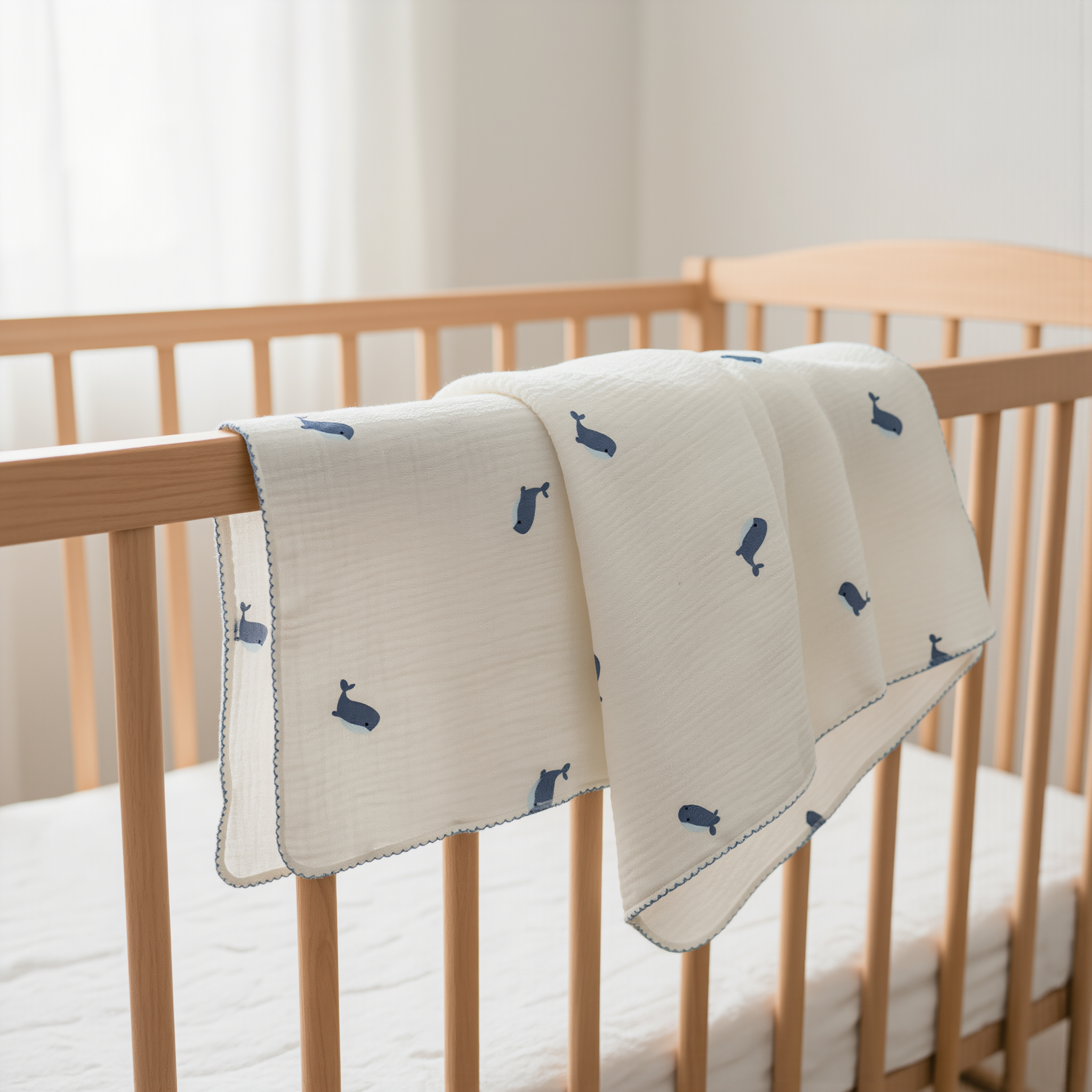 6 Layer Gauze Blanket - Whales - Image 2